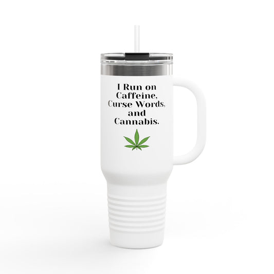 Funny Insulated Travel Mug for Coffee Lovers, Caffeine & Cannabis Travel Cup, Gifts for Her, Birthday Gift, Unique Travel Mug