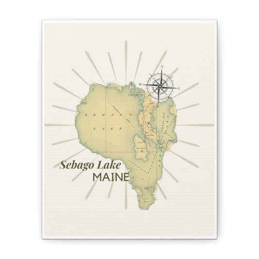 Sebago Lake Map Canvas Wall Art | Maine Decor, Nautical Artwork, Home Gallery, Gift Idea, Travel Enthusiast, Vintage Style